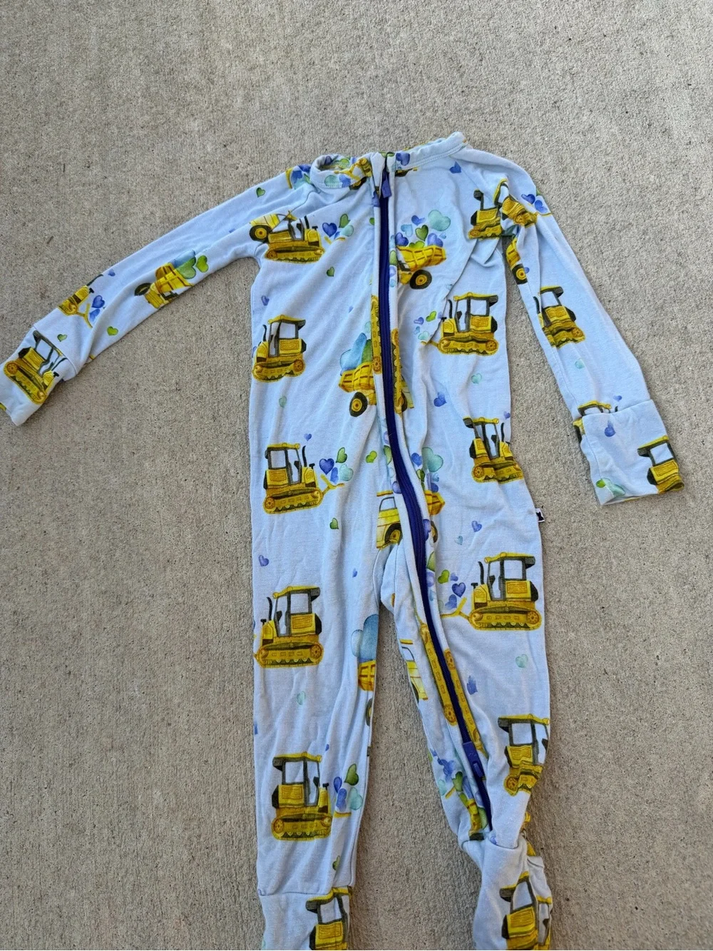 Kids Light Blue Bulldozer One-Piece Pajamas